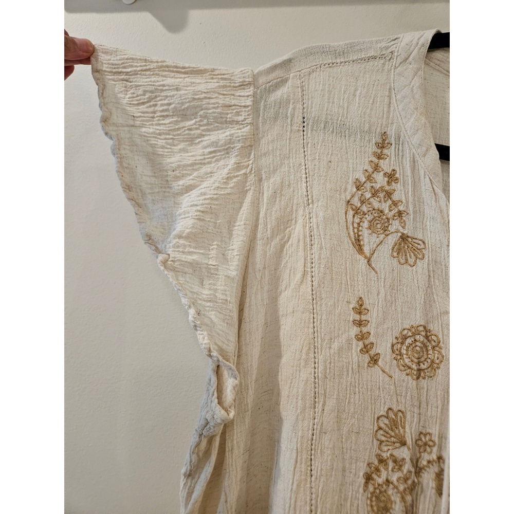 Cato Women Boho Peasant Blouse Beige Embroidered Gauze Linen Blend Plus 22/24W - Picture 2 of 11